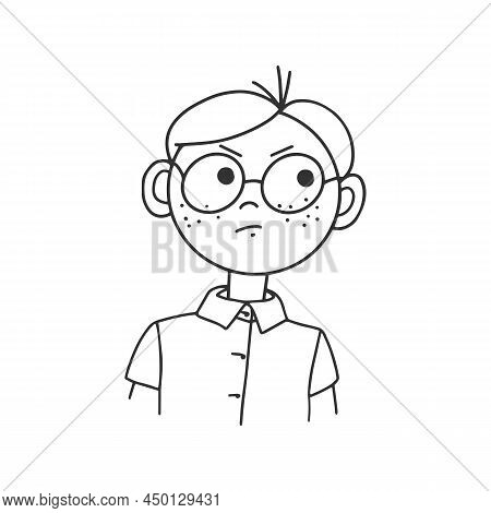 Contour Drawing Of A Cartoon Man With Glasses. Doodle Style