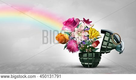 No War Concept As A Grenade Weapon And Flowers As A Symbol For Peace And Hope As An Unexploded Bomb 