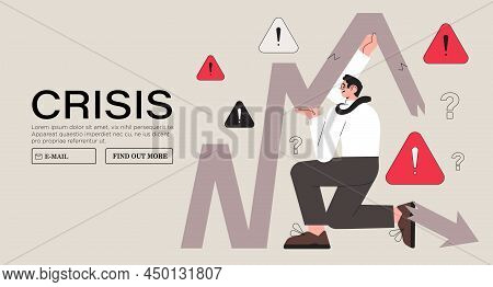 Bankruptcy Vector Illustration. World Economy Crash Or Financial Crisis. Economical Problem And Inve