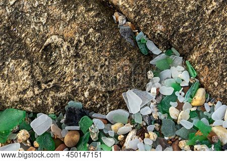 Colored Crystals Eroded By The Sea In The Beach Of The Crystals In The Silleiro Cape In Pontevedra