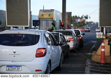 Camacari, Bahia, Brazil - February 26, 2022: Toll Plaza On Highway Ba 099 - Estrada Do Coco - In The