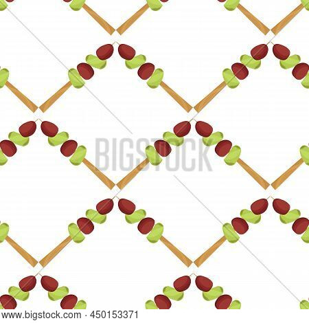 Satay Seamless Pattern On White Background With Food Theme