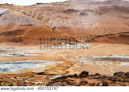 Natural Landscape Of Namafjall Geothermal Area Near Lake Myvatn In North Iceland In Summer Sunny Day