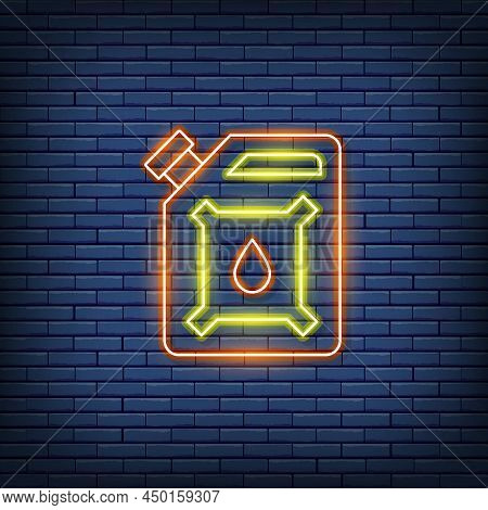 Vector Oil Gallon, Gasoline Canister, Petrol Jerrican Neon Sign.