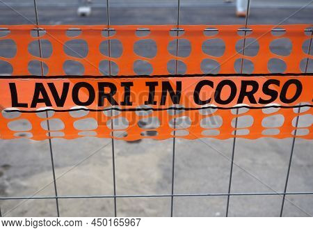 Lavori In Corso (translation Road Works In Progress) Sign