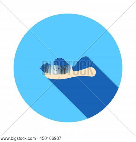 Hair In Comb Icon. Flat Circle Stencil Design With Long Shadow. Vector Illustration.