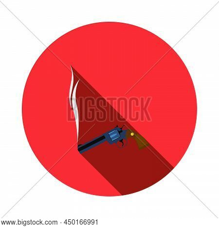 Smoking Revolver Icon. Flat Circle Stencil Design With Long Shadow. Vector Illustration.