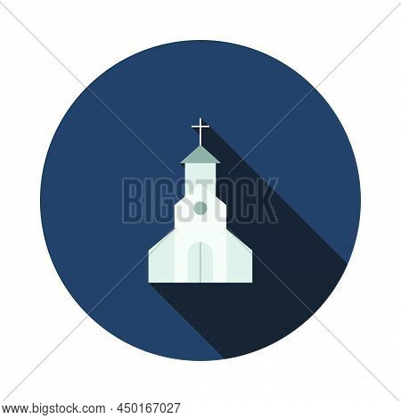 Church Icon. Flat Circle Stencil Design With Long Shadow. Vector Illustration.