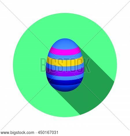 Easter Egg With Ornate Icon. Flat Circle Stencil Design With Long Shadow. Vector Illustration.