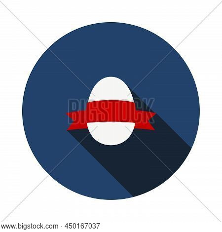 Easter Egg With Ribbon Icon. Flat Circle Stencil Design With Long Shadow. Vector Illustration.