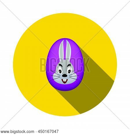 Easter Egg With Rabbit Icon. Flat Circle Stencil Design With Long Shadow. Vector Illustration.