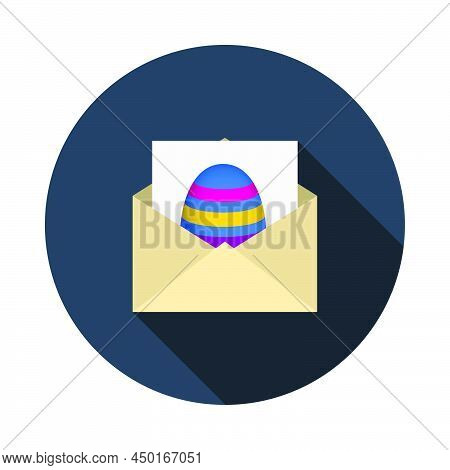 Envelop With Easter Egg Icon. Flat Circle Stencil Design With Long Shadow. Vector Illustration.