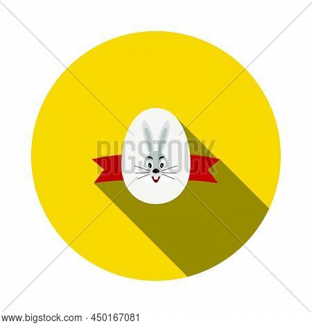 Easter Egg With Ribbon Icon. Flat Circle Stencil Design With Long Shadow. Vector Illustration.