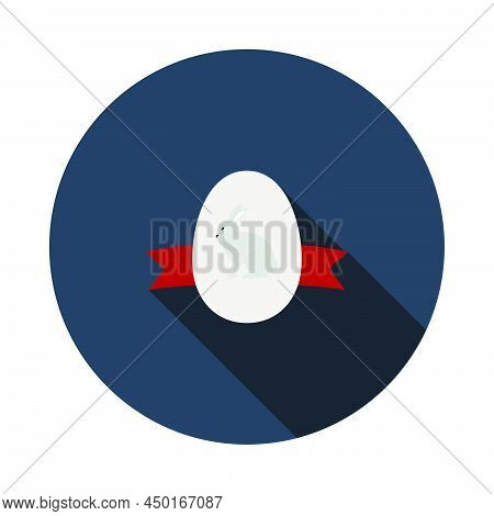 Easter Egg With Ribbon Icon. Flat Circle Stencil Design With Long Shadow. Vector Illustration.