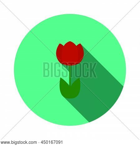 Spring Flower Icon. Flat Circle Stencil Design With Long Shadow. Vector Illustration.
