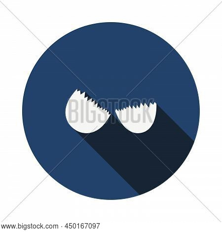 Empty Egg Shell Icon. Flat Circle Stencil Design With Long Shadow. Vector Illustration.
