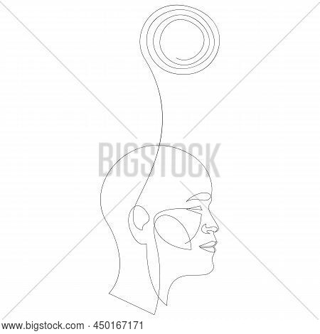 Human Head With Healthy Mind Concept In Continuous One Line Drawing. Clear Thoughts. Mental Health V