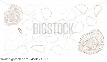 Set Of Irregular Organic Shapeles Linear Elements. Topografy Uneven Circles And Ellipses.