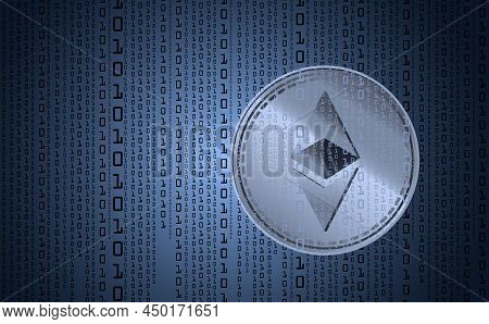Ethereum Digital Cryptocurrency, Sign Binary Code Number. Background Binary Code. Big Data Mining Te