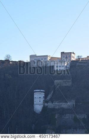 Koblenz, Germany - 02 27 2022: Festung Ehrenbreitstein At The Rhine