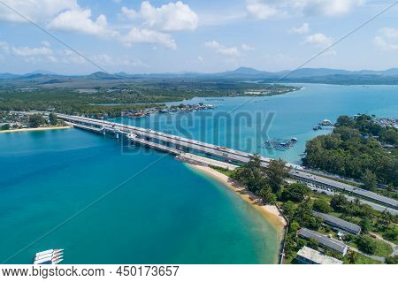 Aerial View Of Sarasin Bridge Road Transportation Background Concept The Bridge Is A Between Phang N