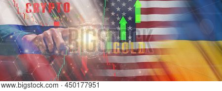 Business Man Trading Forex Currency Between War United States Russia And Ukrainian War Crisis And Co