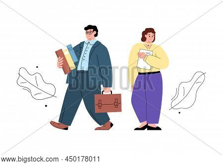 Chubby Office Workers Or Business People Flat Vector Illustration Isolated.