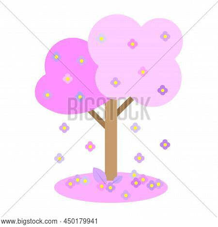 Japanese Pink Tree. Spring Season. Blooming Tree. Floral Branch. Vector Illustration. Stock Image.