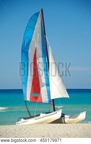 Boat at exotic beace Varadero Cuba
