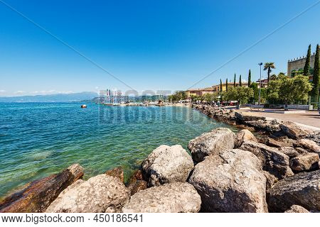 Lake Garda (lago Di Garda) And The Small Village Of Cisano Di Bardolino With The Port, Tourist Resor