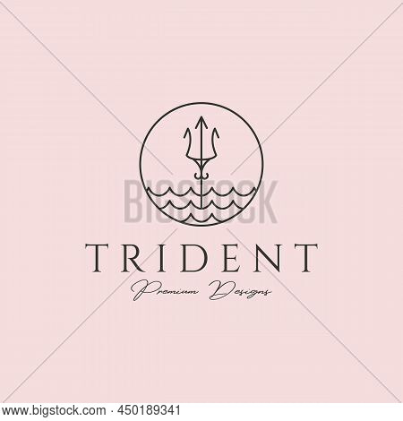 Line Art Trident Icon Logo Vector Symbol Illustration Design, Ocean Trident Minimalist Logo Design