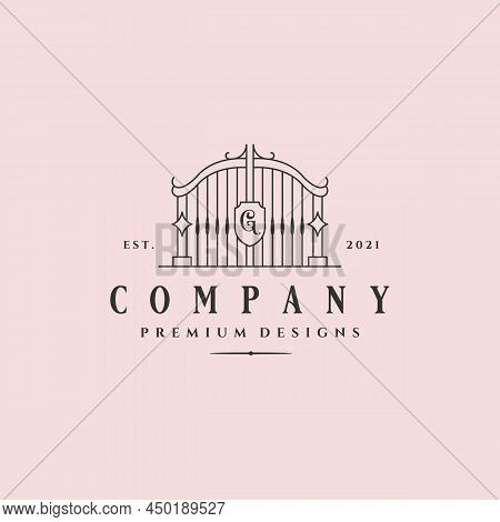 Line Art Gate Logo Vector Vintage Illustration Design, Line Art Style