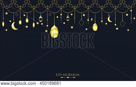 Eid Mubarak Simple Elegant And Luxury Islamic Background With Lantern Navy Gold