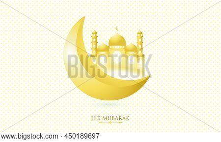 Eid Mubarak Simple Elegant And Luxury Islamic Background With Moon And Mosque Gold