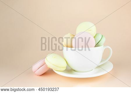 Sweet And Colourful Marshmallows Looks Like French Macaroons. Brignt Macarons For Sweet Break