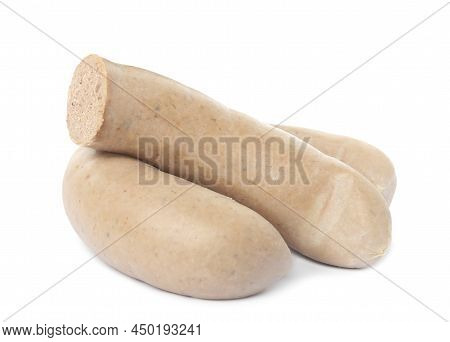 Cut And Whole Delicious Liverwursts On White Background