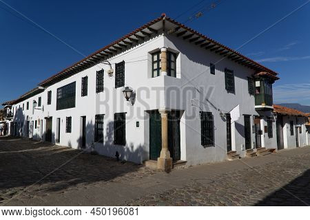 Colonial Building In The Pretty Village Of Villa De Leyva, Colombia. High Quality Photo