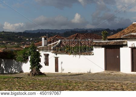 Colonial Buildings In The Pretty Village Of Villa De Leyva, Colombia. High Quality Photo