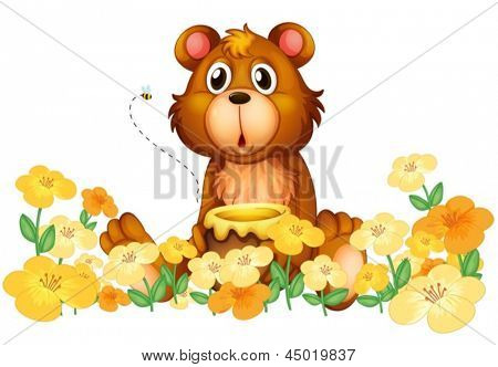 庭は、白い背景の上に蜂蜜とクマのイラスト