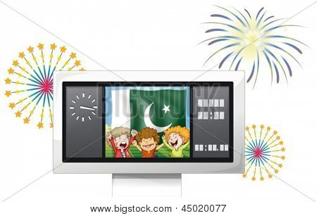 Illustration des trois enfants à l'intérieur du tableau de bord devant le drapeau du Pakistan sur un arr.plans blanc