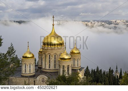 Jerusalem, Israel - February 11th, 2022: The Moscovia Russian Orthodox Monastery In Ein Karem Neighb