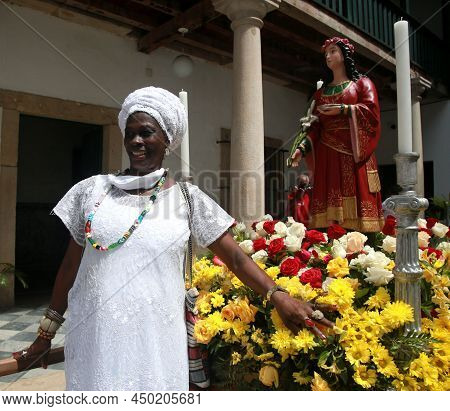 Salvador, Bahia, Brazil - December 13, 2021: Faithful Celebrate Santa Luzia Day - Patron Of Ophthalm