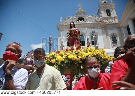 Salvador, Bahia, Brazil - December 13, 2021: Faithful Celebrate Santa Luzia Day - Patron Of Ophthalm