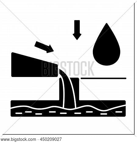 Drainage Glyph Icon. System To Drain Water On Soil To Improve Production Of Crops. Controls Water Le