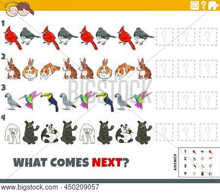 Cartoon Illustration Of Completing The Pattern Educational Game For Children With Funny Animal Chara