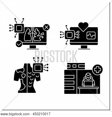 Ai Diagnostic Glyph Icons Set. Skin Cancer Diagnostic, Emergency. Digital Technologies Concept.fille