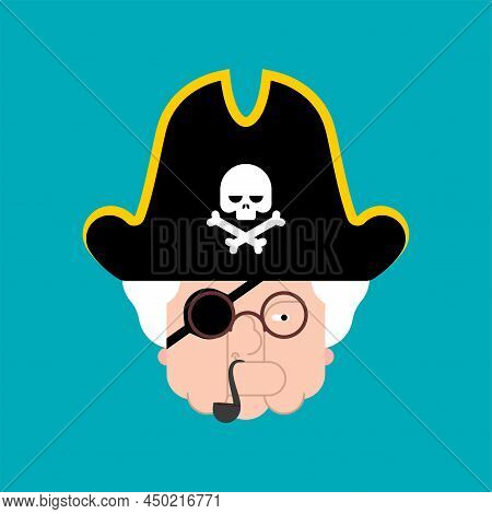 Grandmother Pirate. Grandma Filibuster And Parrot. Vector Illustration