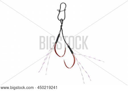 Assist Hook For Salt Water Fishing Sports. Hook Isolated On White Background. Fishing Hook Close Up.