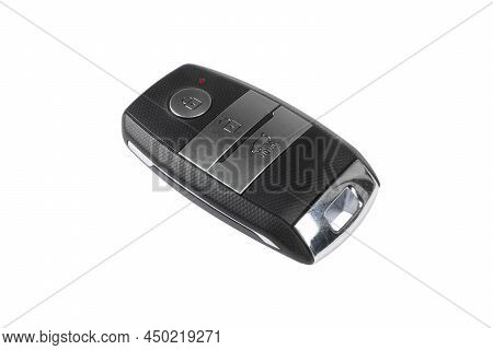 Modern Wireless Car Key Ignition Isolated On White Background. Wireless Start Engine Key. Car Key Re