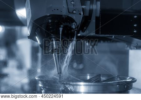 The 5-axis  Machining Center Cutting The Magnesium Alloy Wheel Parts With Solid Ball Endmill Tool. T
